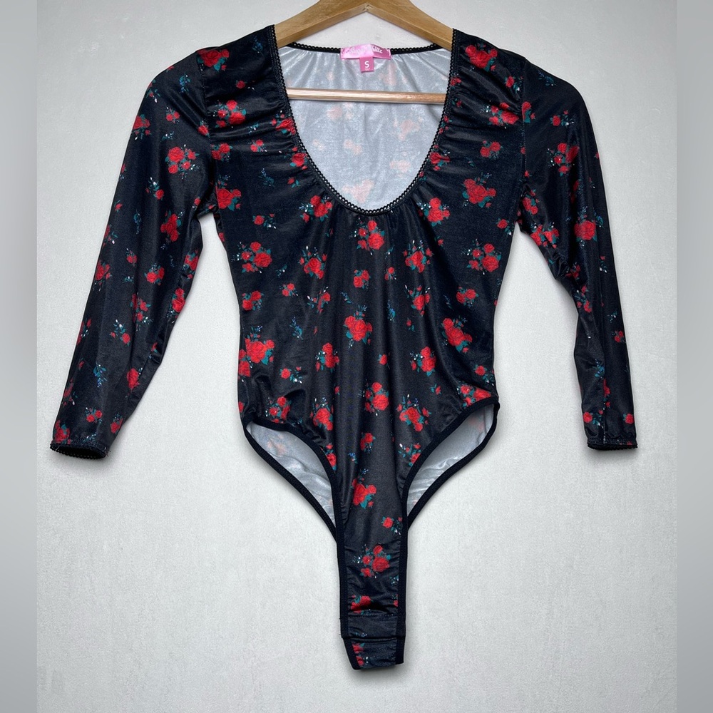 Dolls Kill Sugar Thrills Women’s Floral Rose Long Slv Whimsygoth Bodysuit Sz S